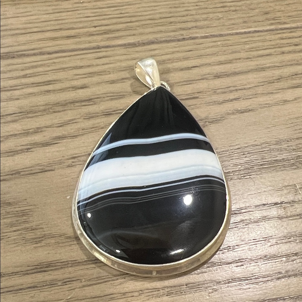 Huge Black Lace Agate Sterling Pendant